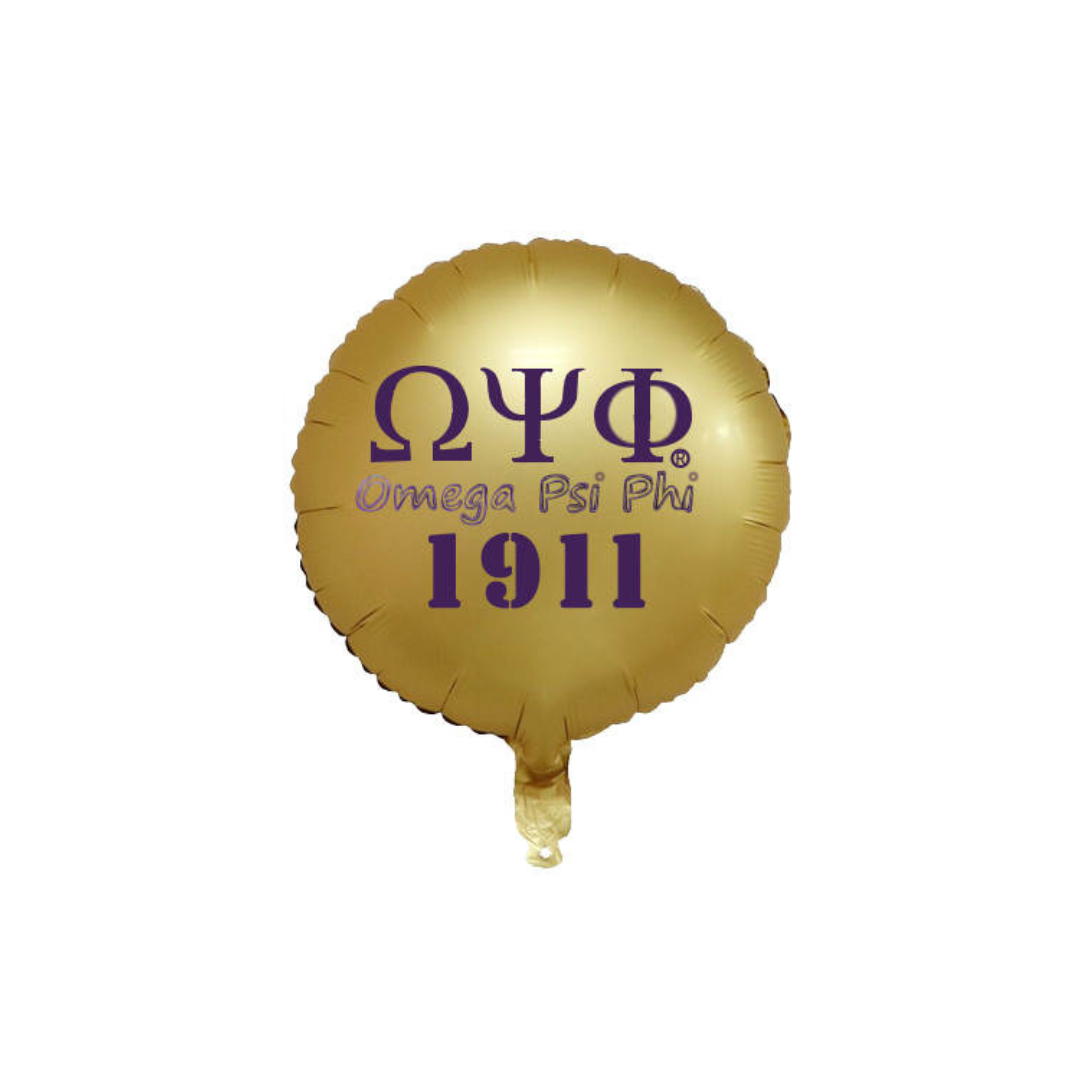 Five (5) Omega Psi Phi, 18-inch Round Mylar/Foil Party Balloons